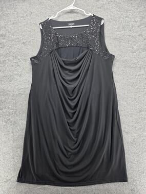 Spense Woman Dress Womens 20W Black Cowl Neck Sequin Shift Sleeveless Lined